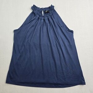 B‎ Collection By Bobeau Solid Royal Blue Print Ruffle Neck Halter Top Neck Flowy
